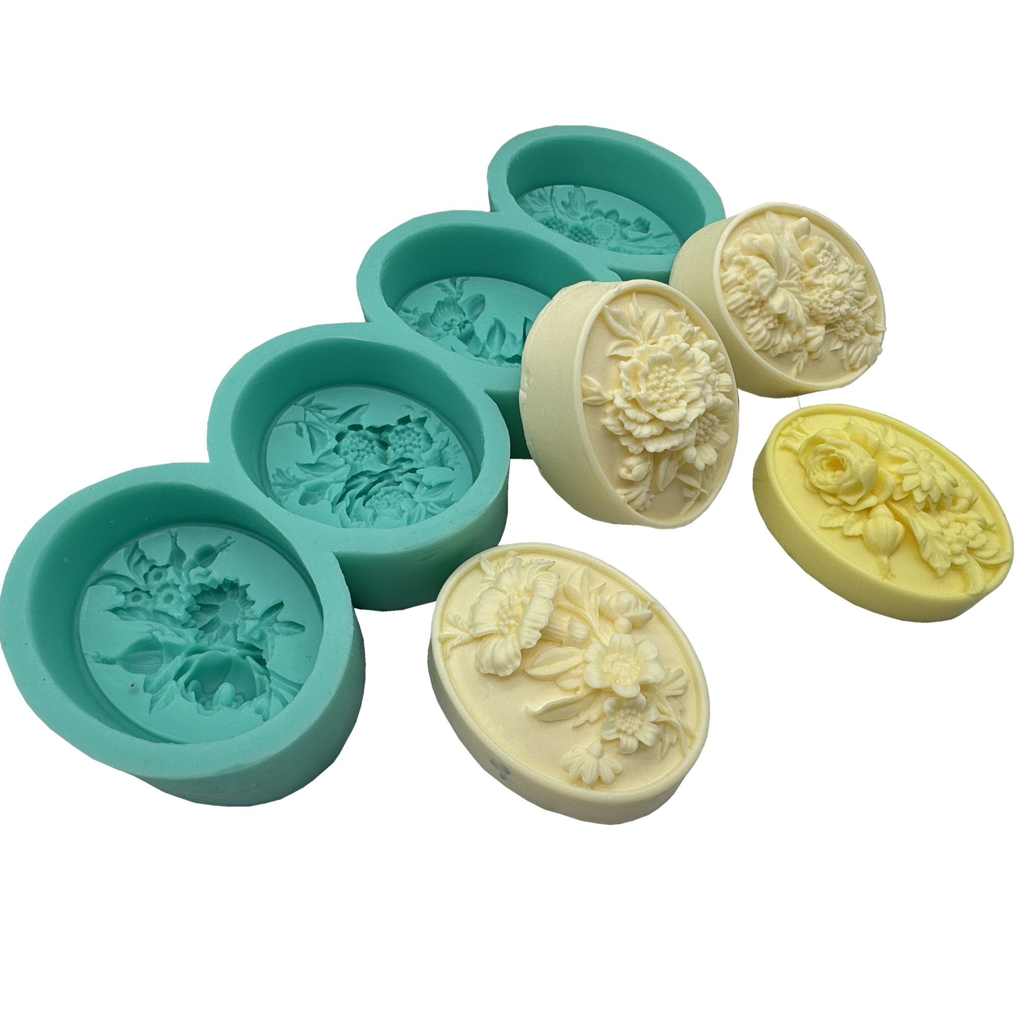 Soap Making Scents - 4 تجويف البيضاوي زهرة ثلاثية الأبعاد