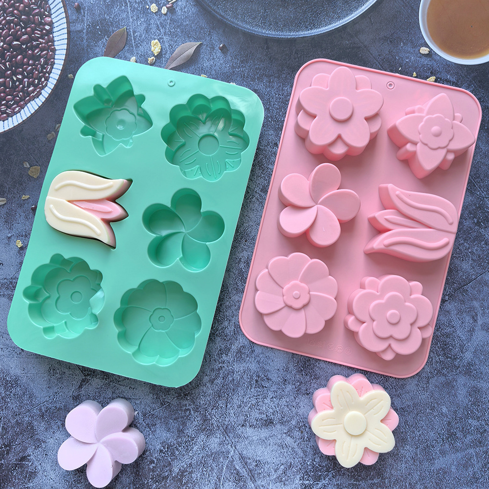 Soap Making Items - قوالب سيليكون على شكل زهور متنوعة،