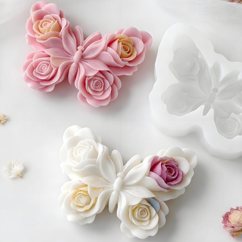 Soap Making Scents - قالب سيليكون على شكل فراشة ووردة
